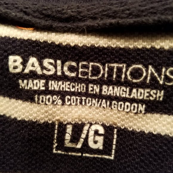 Basic Editions Classic Fit Mens White & Black Striped Short Sleeve Polo Size LG - Picture 5 of 5